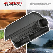 Durable black all-weather vehicle floor mat designed for sand, mud, snow, and rain protection.