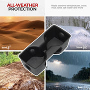 Durable black 4x4 vehicle cup holder designed for all-weather protection against sand, snow, mud, and rain.
