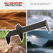 All-weather 4x4 vehicle protection accessory resisting sand, snow, mud, and rain.
