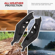 Durable black 4x4 vehicle protection guards designed for sand, snow, mud, and rain conditions.
