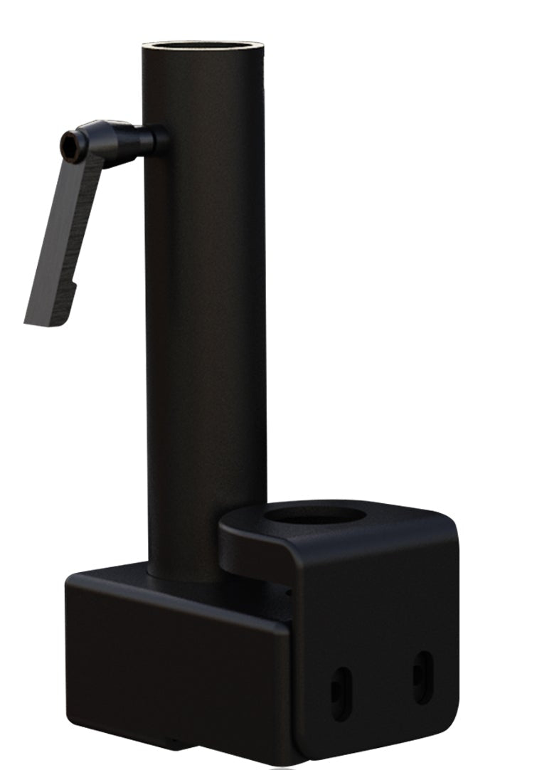 Heavy-duty black metal manual crank jack stand for 4x4 vehicle support.