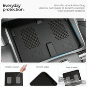 Black non-slip shock-absorbing silicone car console tray with scratch-resistant texture.
