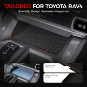 Custom-fit black textured center console tray for Toyota RAV4 with anti-slip design.