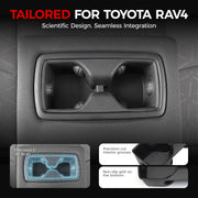 Custom-fit Toyota RAV4 rear seat cup holder with precision 3D scanned design and non-slip base.