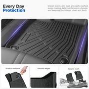 Durable black rubber car floor mats with textured grip for easy cleaning and protection.