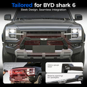 Heavy-gauge steel front bumper for BYD Shark 6 with spotlight openings and 3D scan precision.