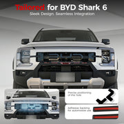 Custom front grille guard for BYD Shark 6 with precision 3D scan fitment and adhesive backing.