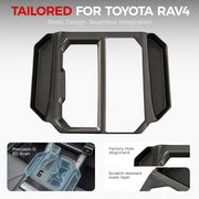 Black center console trim organizer for Toyota RAV4 with scratch-resistant outer layer.