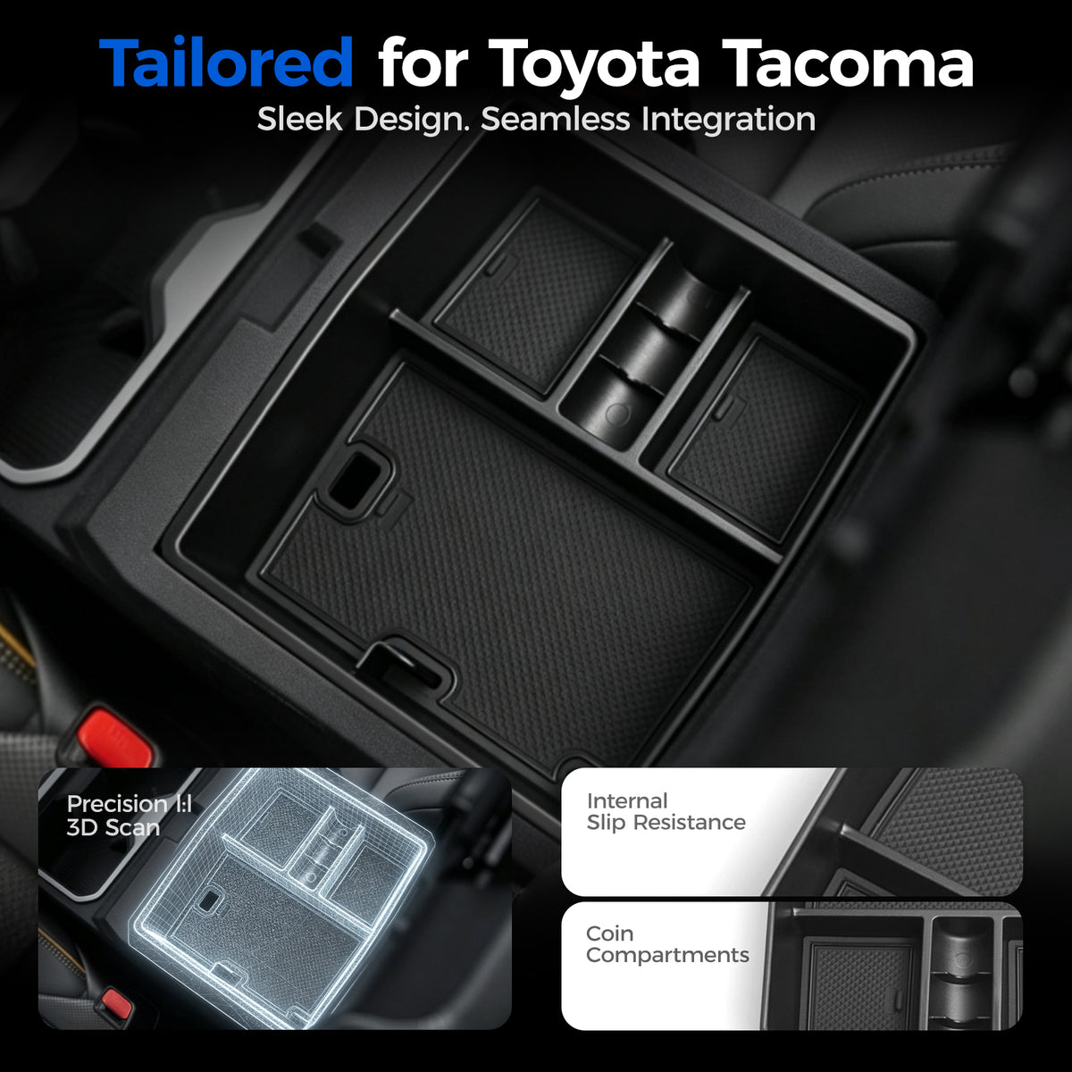 DRABAY Storage Box sa Armrest ng Center Console para sa Toyota Tacoma 2024-2025