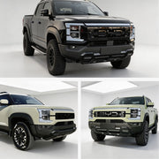 Three views of a BYD electric 4x4 pickup truck in black and beige colors.