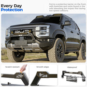 Heavy-duty front bumper protection for a 4x4 truck with scratch-resistant and waterproof features.