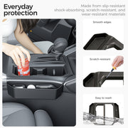Durable black vehicle center console organizer with scratch-resistant and easy-to-wash materials.