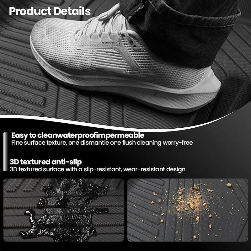 Waterproof and easy-to-clean 3D textured anti-slip vehicle floor mat for 4x4 protection.