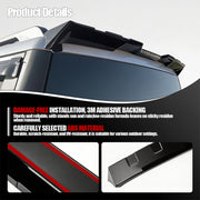 Glossy black ABS plastic car roof spoiler with 3M adhesive backing and red accents.