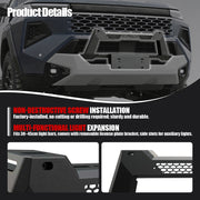 Front view of a heavy-duty 4x4 front bumper with light bar expansion and license plate bracket.