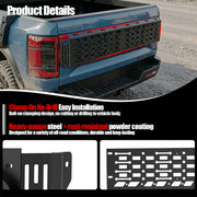 Black heavy-gauge steel tailgate protector for 4x4 trucks with rust-resistant powder coating.