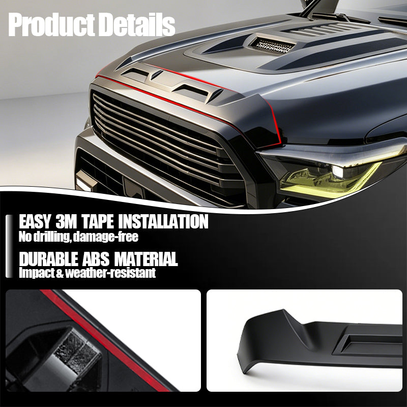 Black 4x4 vehicle hood scoop accessory with red trim and easy 3M tape installation.