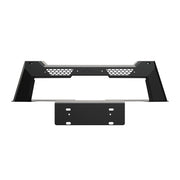 Heavy-duty black steel 4x4 front bumper with honeycomb mesh grille guard.