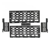 Black heavy-duty metal mounting brackets and plates for 4x4 vehicle accessories.