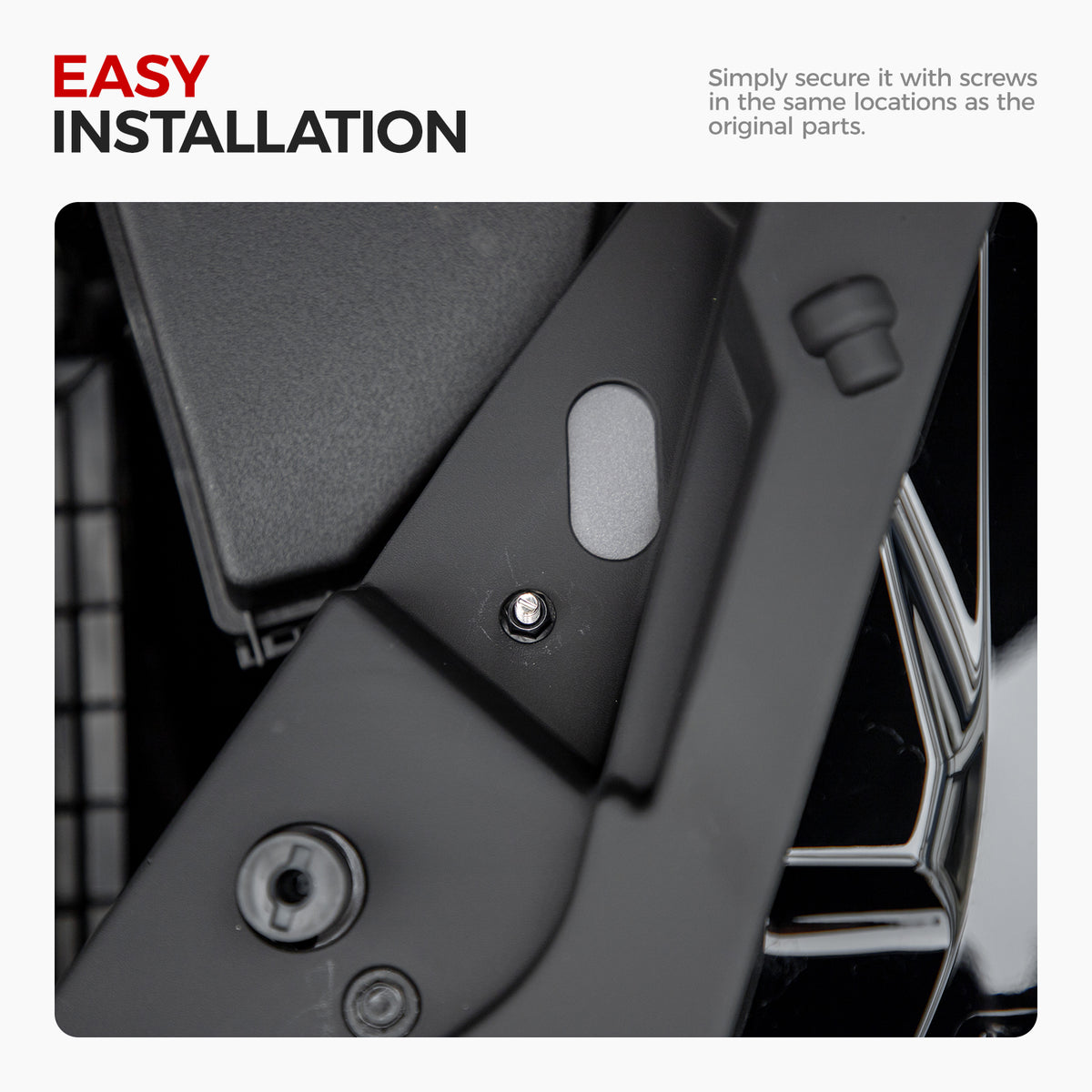 Close-up of easy installation for 4x4 vehicle accessories using original screw locations.