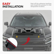 Installation guide for a black automotive hood vent scoop on a 4x4 vehicle.