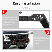 Two-step easy installation process for a 4x4 vehicle bumper with no drilling required.