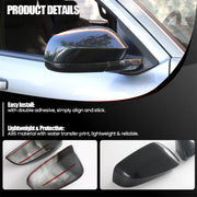 Carbon fiber style side mirror covers for vehicle protection and easy installation.