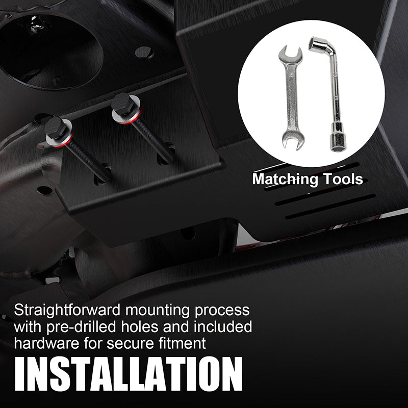 Close-up of 4x4 vehicle accessory installation with pre-drilled holes and mounting hardware.