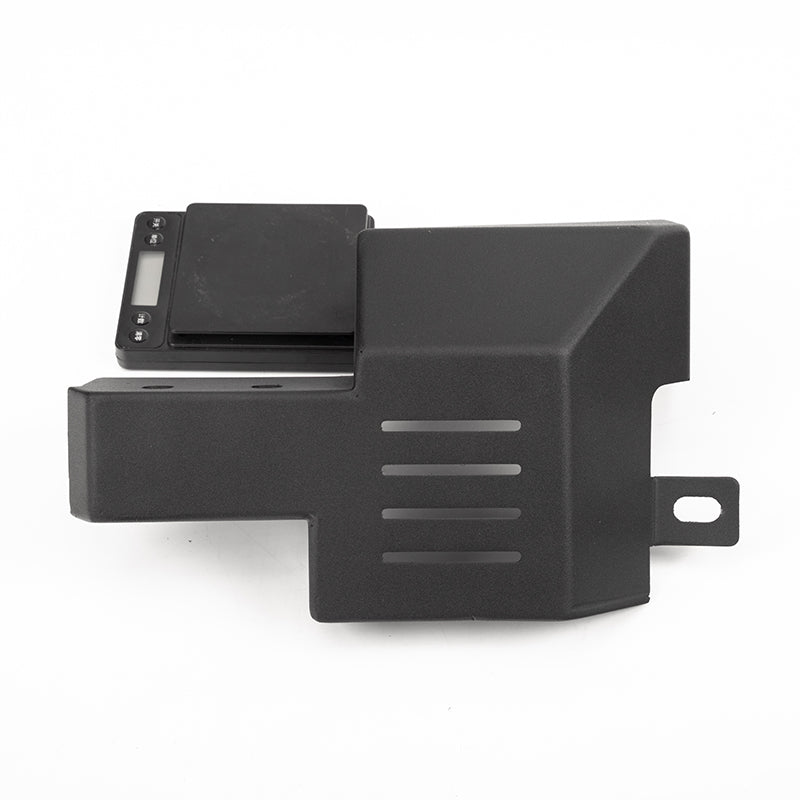 Black heavy-duty metal 4x4 vehicle protection skid plate with ventilation slots.