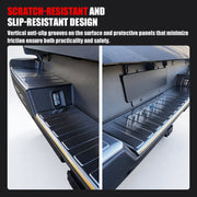 Black scratch-resistant and slip-resistant truck bed bumper protector with anti-slip grooves.