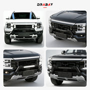 Front view of a white 4x4 vehicle equipped with a heavy-duty off-road steel bumper.