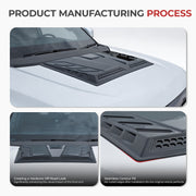 Black off-road vehicle hood vent protector installed on a white 4x4 truck for a rugged look.
