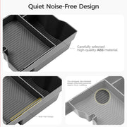 Grey ABS material 4x4 vehicle organizer tray with slip-resistant recessed design and slide rails.