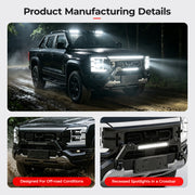 BYD off-road truck with recessed crossbar spotlights and headlights in rainy conditions.