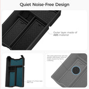 Black 4x4 vehicle floor mat with ABS outer layer and anti-slip grid pattern design.
