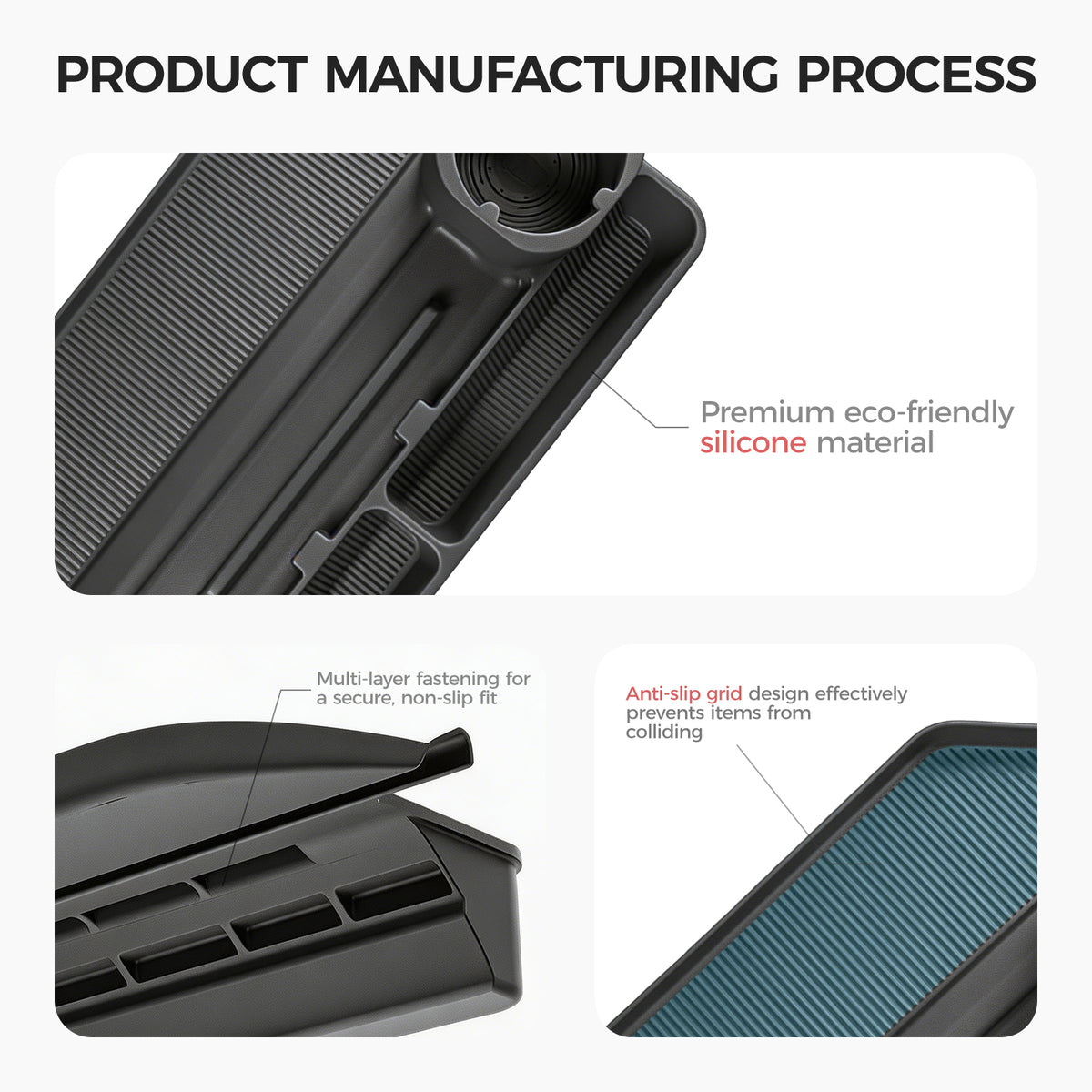 Durable eco-friendly silicone 4x4 vehicle tray with anti-slip grid design.