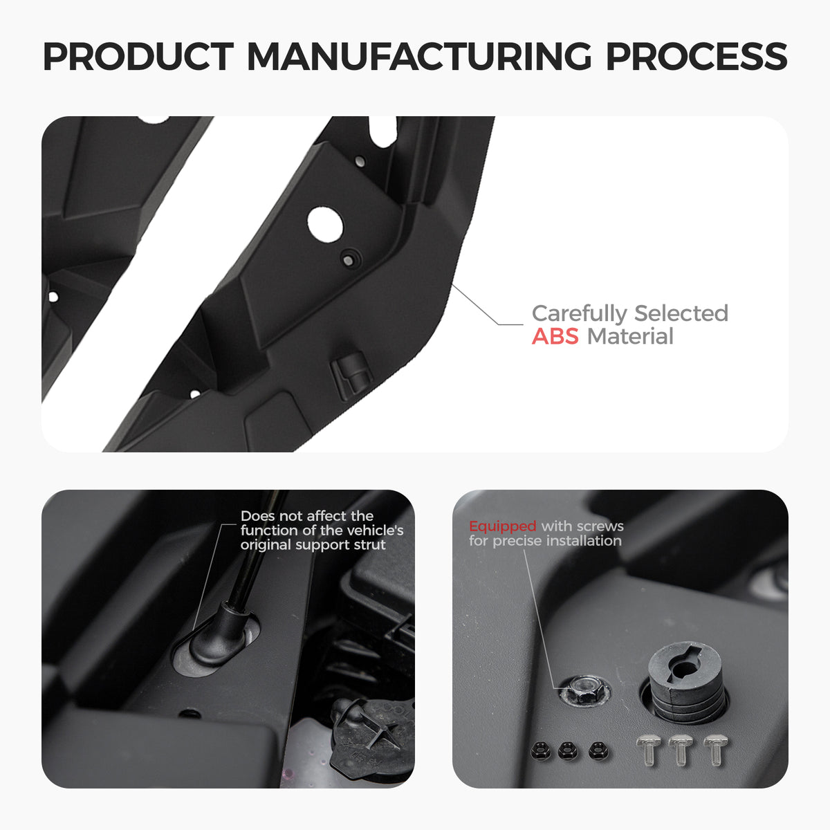 Close-up of durable black ABS material and precise screw installation for 4x4 vehicle accessories.