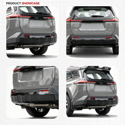 Rear view of a grey 4x4 SUV featuring rugged black bumper protection and custom taillights.