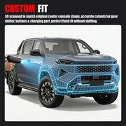 3D scanned wireframe overlay on a grey 4x4 pickup truck for custom fit vehicle accessories.