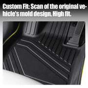 Custom fit black rubber vehicle floor mat with textured grip and molded design