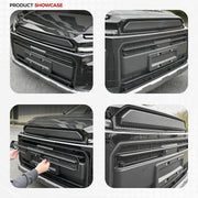 Black carbon fiber style front grille guard and protective bumper trim for 4x4 vehicles.