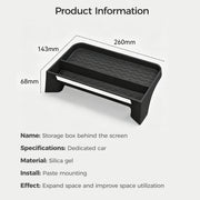Black silica gel car storage box for behind the screen with dimensions: 260mm x 143mm x 68mm