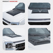 Black matte hood vent protector and trim accessories installed on a white 4x4 vehicle.