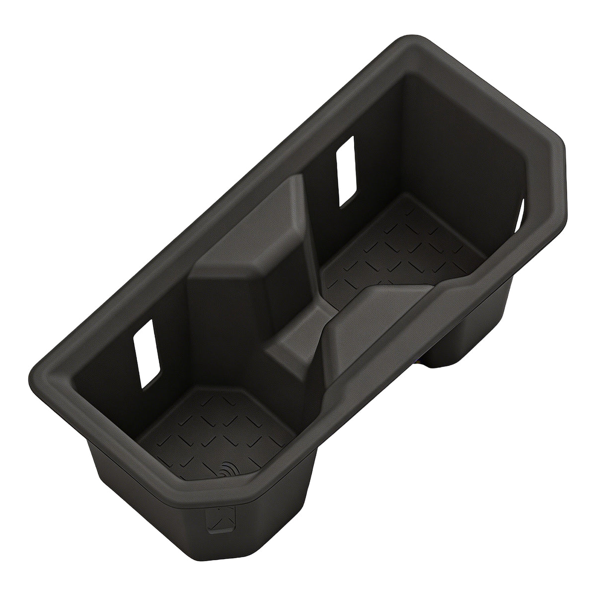 Black heavy-duty plastic center console organizer tray for 4x4 vehicle storage.