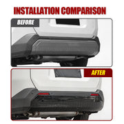 Before and after installation comparison of a rear bumper protector for a 4x4 vehicle.