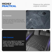 Comparison of vehicle floor protection with and without a rubber car footrest mat.