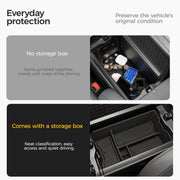 Comparison of a messy vehicle center console versus an organized 4x4 car storage box organizer.